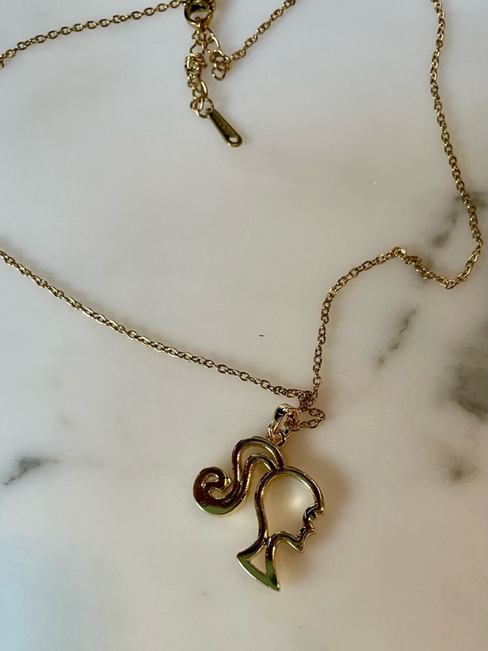 Gold-Tone Rhinestone Barbie Profile Pendant Necklace - Picture 7 of 8